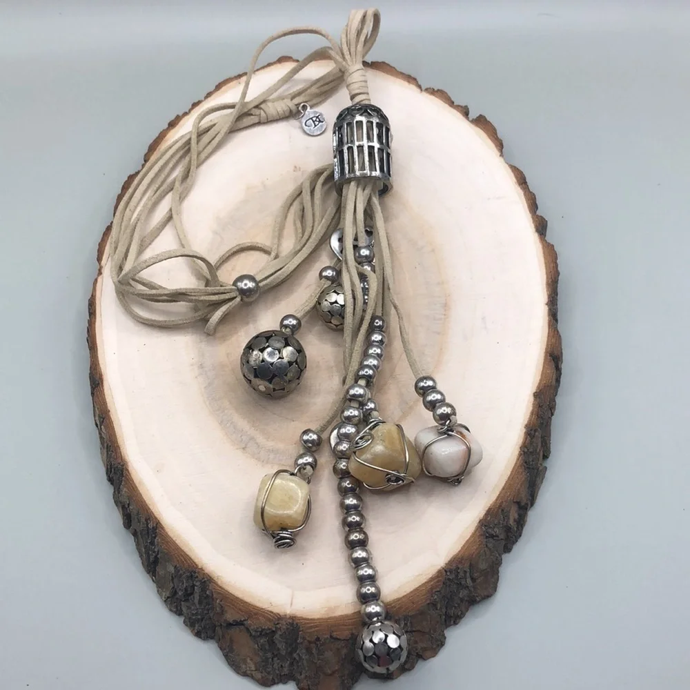 Artisan designer suede cord adjustable charm necklace boho festival statement.